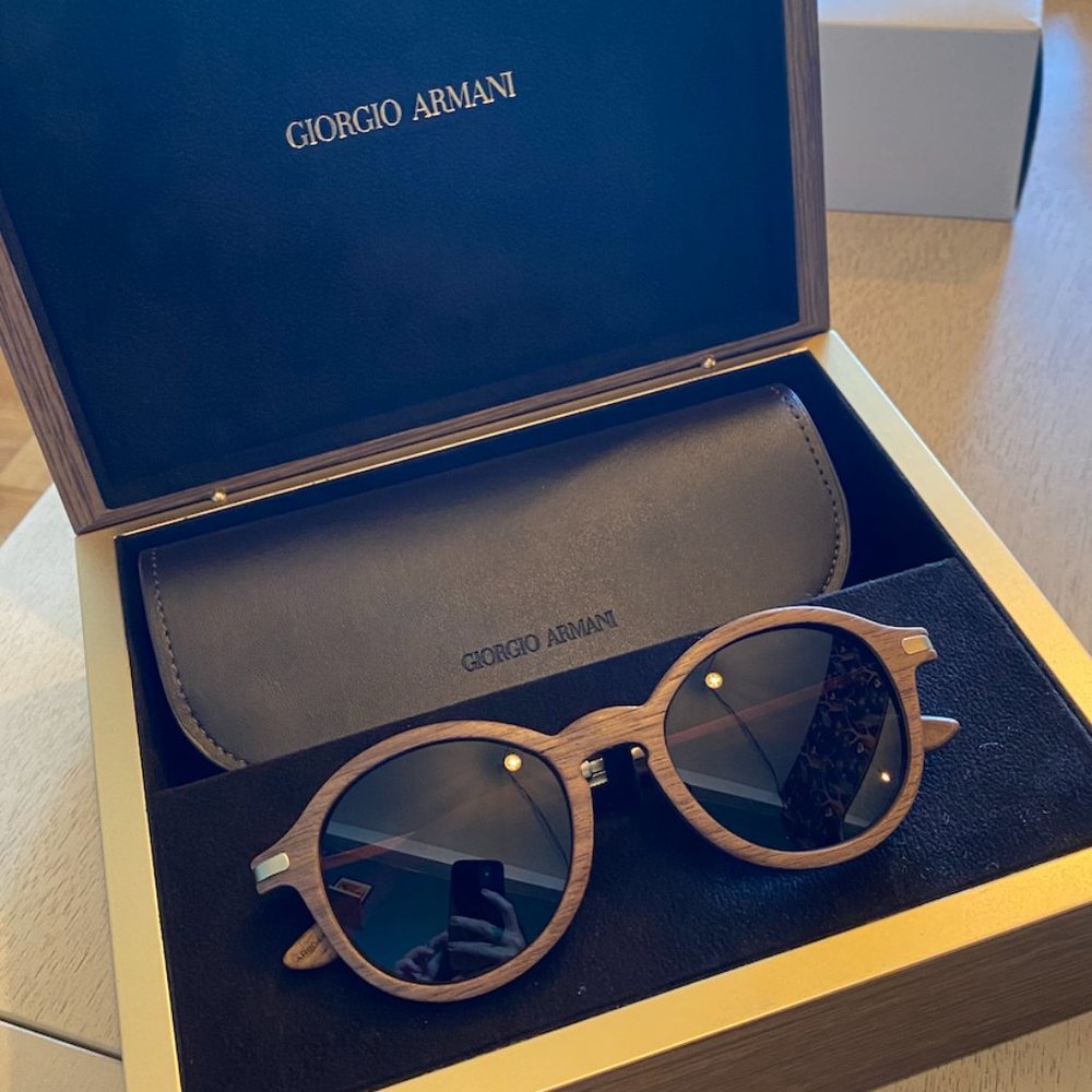 NWT Limited Edition Giorgio Armani Round Frame Wooden Sunglasses (Unisex)